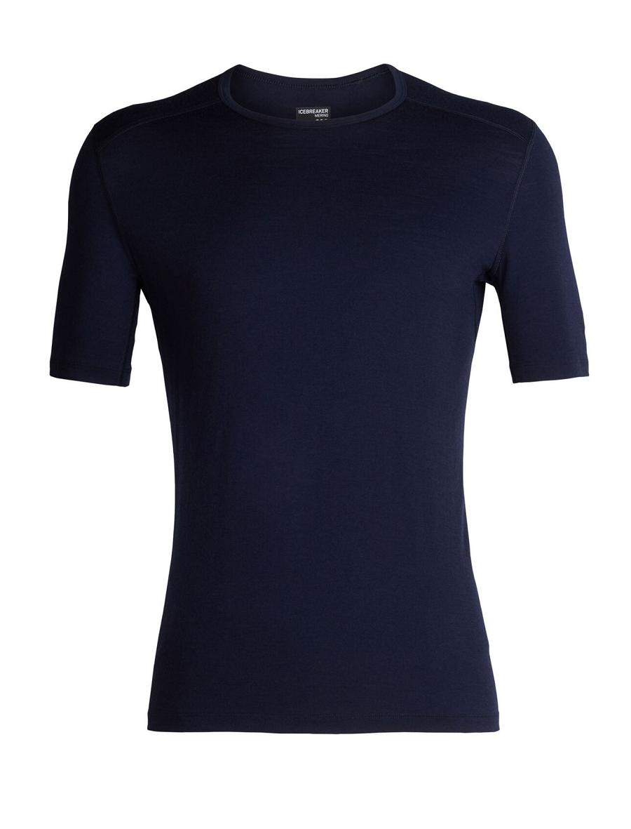 Men's Icebreaker Merino 200 Oasis Short Sleeve Crewe Thermal Top Base Layers Midnight Navy | CA 1559JPQJ